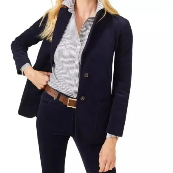 J.Mclaughlin Womens Aubrey Blazer Jacket M Navy Blue Corduroy Preppy Academia - Picture 3 of 14